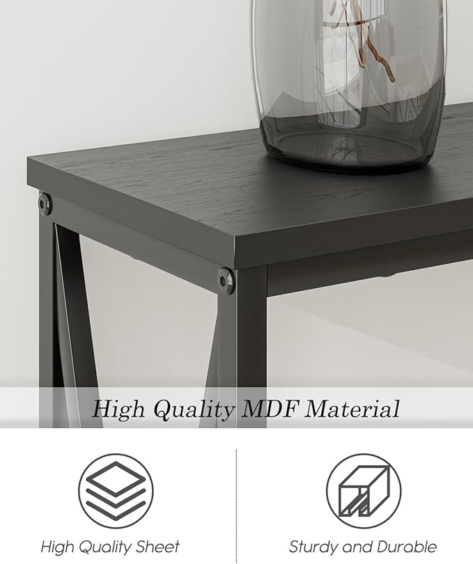 Masupu 70.9" Console Table with Power Outlet, Modern Narrow Long Sofa Table Behind Couch, Skinny Entry Table, Industrial Sofa Table with Metal Frame for Hallway, Living Room, Classic Black