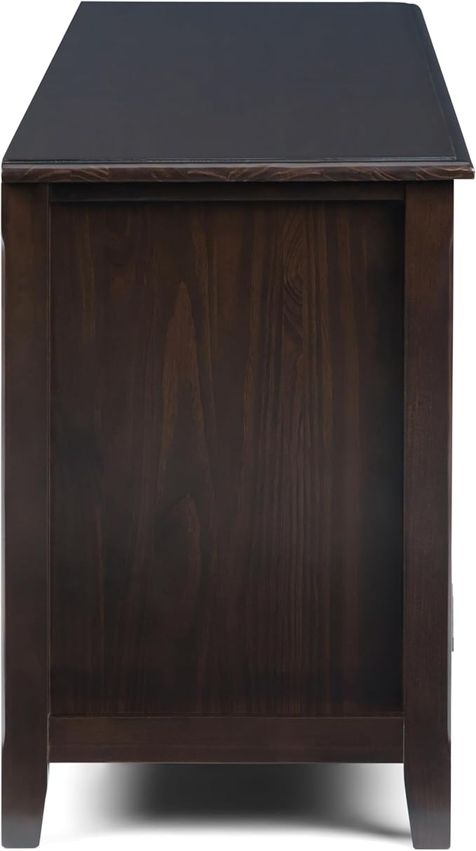 SIMPLIHOME Burlington SOLID WOOD 72 inch Wide Transitional TV Media Stand in Mahogany Brown For TVs up to 80 inches for the Living Room and Entertainment Center