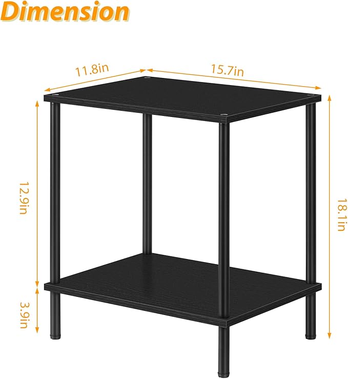 ETELI Small Side Table Black Narrow End Table with Storage Shelf Modern Square Bedside Table Wood Nightstand for Living Room Bedroom Office