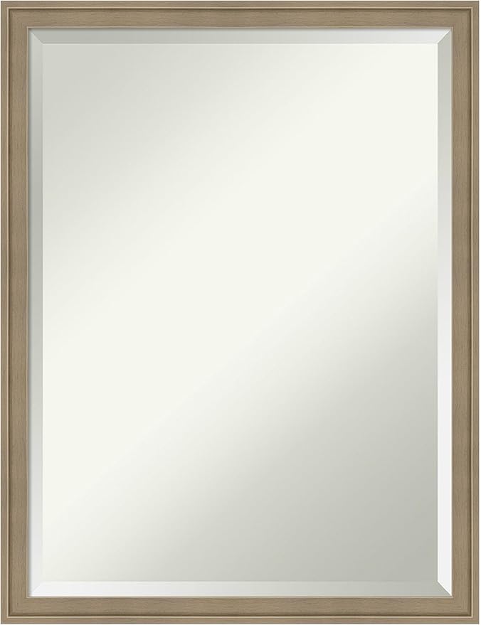 Amanti Art Brown Bathroom Mirror for Over Sink, 26x20 Florence Light Brown Rectangle Vanity Mirror, Medium Casual Frame, Hangs Horizonally and Vertically, Bathroom Wall Decor, Beveled Edge