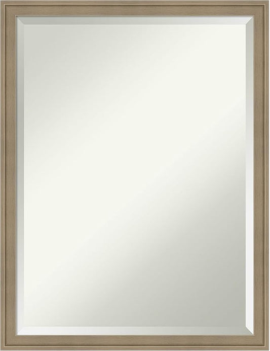 Amanti Art Brown Bathroom Mirror for Over Sink, 26x20 Florence Light Brown Rectangle Vanity Mirror, Medium Casual Frame, Hangs Horizonally and Vertically, Bathroom Wall Decor, Beveled Edge