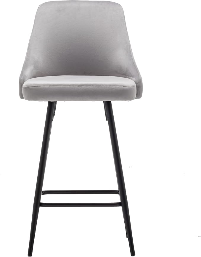 BTEXPERT® Set of 2, Premium upholstered Dining 25" High Counter Back Stool Bar Chairs, barstools Pack Gray Velvet