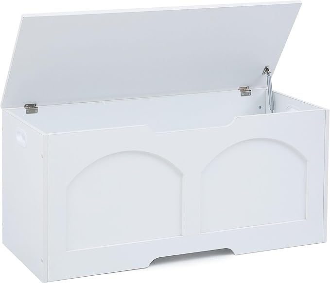 Storage Chest, 31.5" Storage Trunk Chest, Retro Entryway Bench, Supports 330 lbs, Upgraded Safety Lift Support Hinge, Entryway Bench, U-Shaped Opening for Entryway Living Room, White
