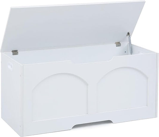 Storage Chest, 31.5" Storage Trunk Chest, Retro Entryway Bench, Supports 330 lbs, Upgraded Safety Lift Support Hinge, Entryway Bench, U-Shaped Opening for Entryway Living Room, White