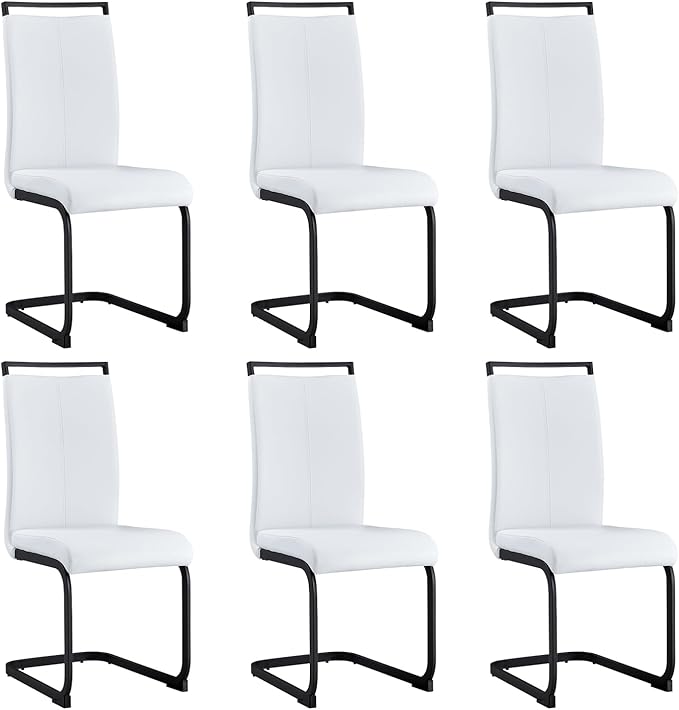 Modern Dining Chairs Set of 6,High Back Kitchen Chairs,Side Room Chair with Black Powder Coating Metal Legs,Easy to Clean Upholstered Dining Chairs,Ideal for Living Room(White Chairs)