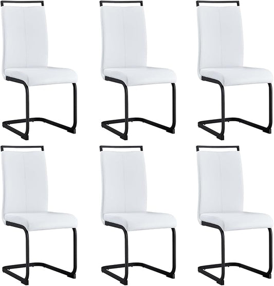 Modern Dining Chairs Set of 6,High Back Kitchen Chairs,Side Room Chair with Black Powder Coating Metal Legs,Easy to Clean Upholstered Dining Chairs,Ideal for Living Room(White Chairs)