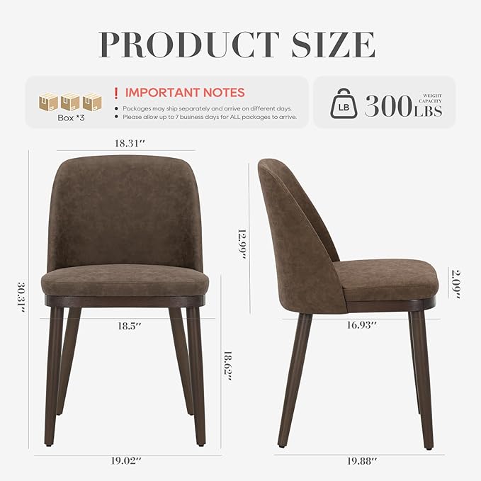 COLAMY Upholstered Dining Chairs Set of 6, Modern Kitchen Chairs with Back, Leather Side Dining Room Chairs with Wood Legs for Kitchen Dining Room Restaurant, Dark Brown