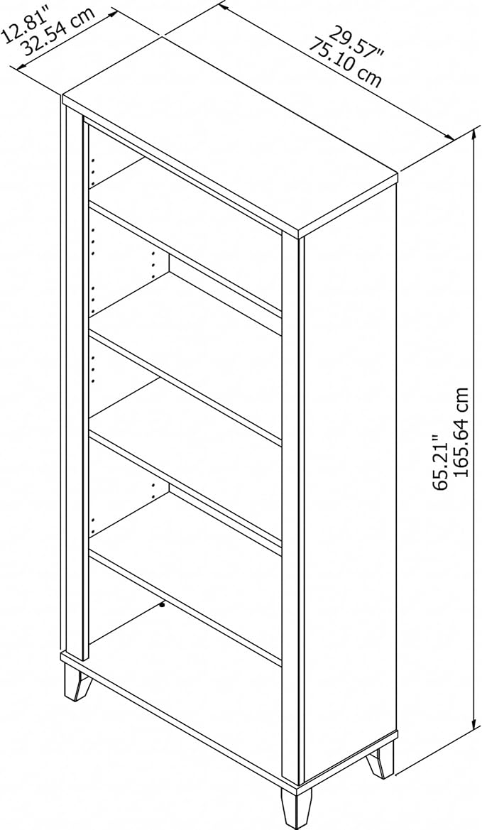 Bush Furniture WC81465 Bookcase, Bookshelf, Large Book Living Room, Home Office, or Entryway, Tall 5 Shelf, Maple Cross