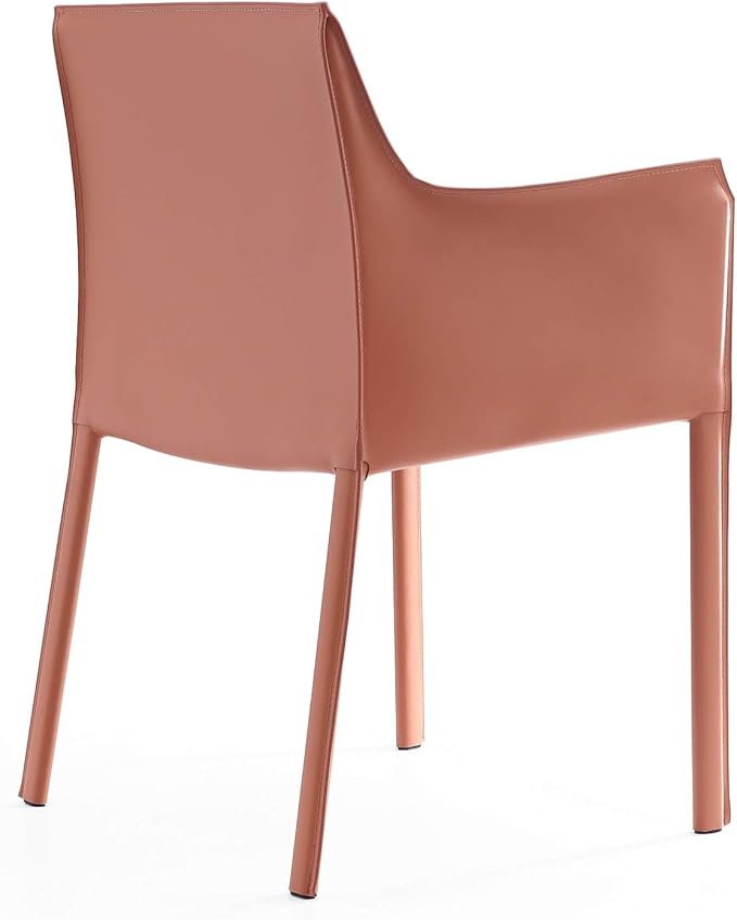 Manhattan Comfort Paris Modern Saddle Leather Dining Chairs, Metal Frame, Comfortable Padded Seat, Fully Assembled Armchair Accent Furniture, Set of 2, Clay