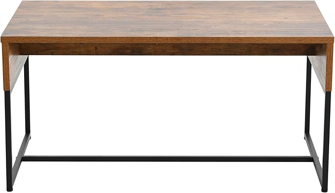Household Essentials Wrap Rectangular Coffee Table Rustic Hickory Wood Grain and Black Metal