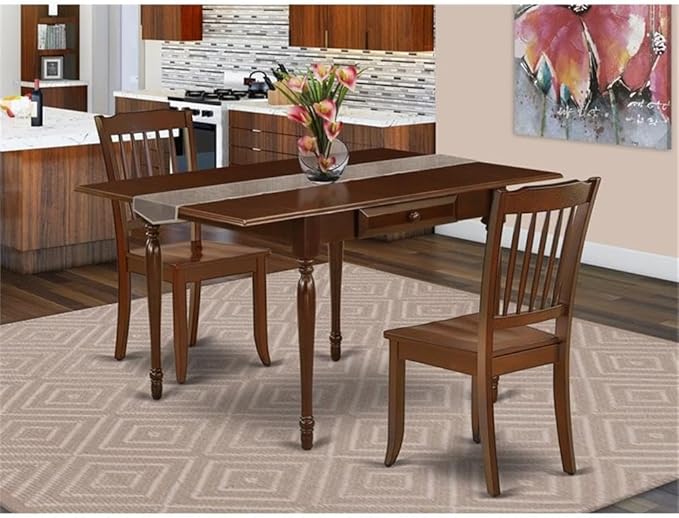 East West Furniture MZDA3-MAH-W 3 Piece Dining Room Furniture Set Contains a Rectangle Kitchen Table with Dropleaf and 2 Dining Chairs, 36x54 Inch, Mahogany