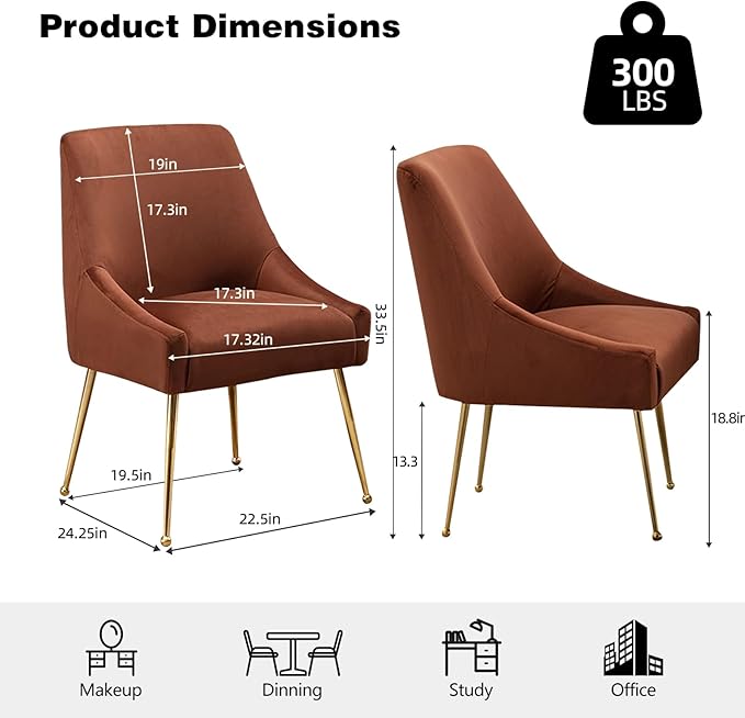 Velvet Dining Chairs Set of 2, Furniture Collection Modern Contemporary Upholstered with Polished Gold Metal Legs(Brown, Set of 2)