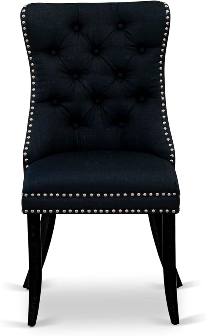 East West Furniture LGDA7-BLK-24 7 Piece Dining Table Set Consists of a Rectangle Kitchen Table with Butterfly Leaf and 6 Polyester Fabric Padded Chairs, 42x84 Inch, Black