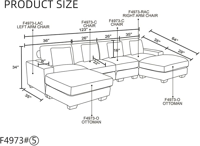Sectional Couches for Living Room, Stylish Sectional Loveseat Sofa with Double Ottoman & Deep Seats, Living Room Furniture Home Sofa for Adults, Charcoal Gray