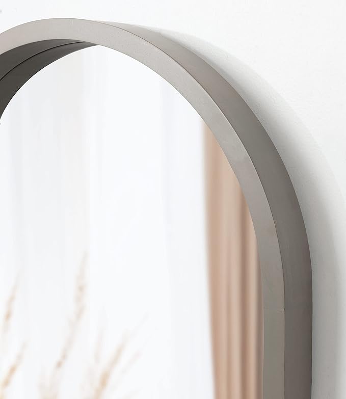 Kate and Laurel Hutton Farmhouse Wood Arched Mirror; 20 x 30; Gray; Decorative Modern Large Arch Mirror with Deep Profile and Graywash Finish for Wall