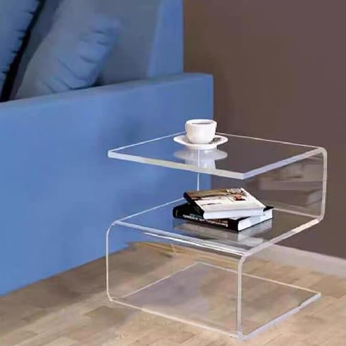 Acrylic Side Table,17.7" H S-Shaped end Table for Living Room,Clear Nightstand,Bedside Table for Bedroom,Used for The Bathroom Storage Table (Clear)