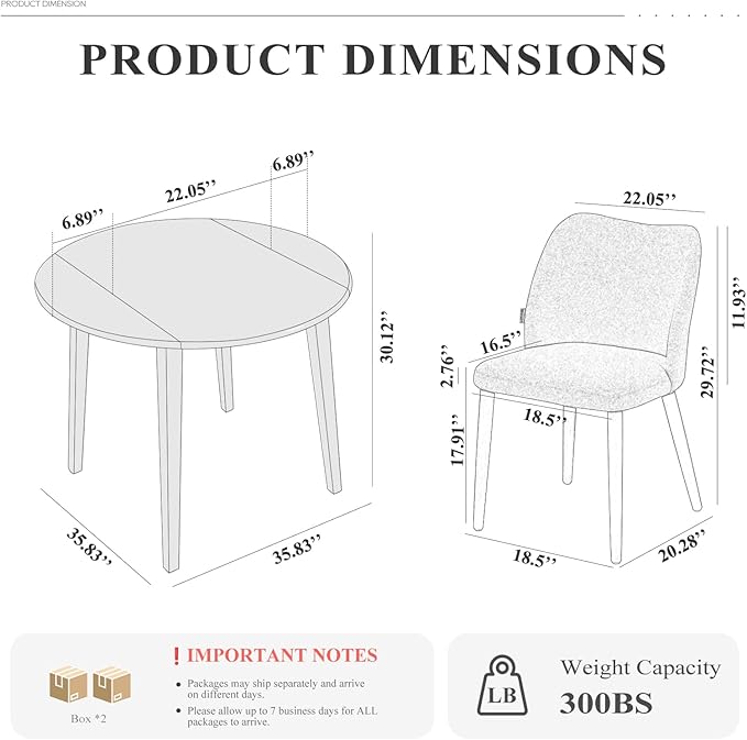 COLAMY 3-Piece Extendable Dining Table Set for 2, 36" Kitchen Round Wood Table with 2 Wooden Dining Room Chairs,Light Brown/Dark Brown