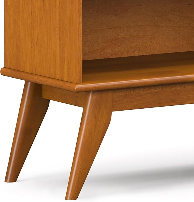 SIMPLIHOME Draper Bookcase - 30 inch Tall Solid Hardwood Low Bookshelf in Teak Brown, Mid-Century Modern Storage for Living Room, Study Room or Office with Tapered Legs and Wide Open Shelves