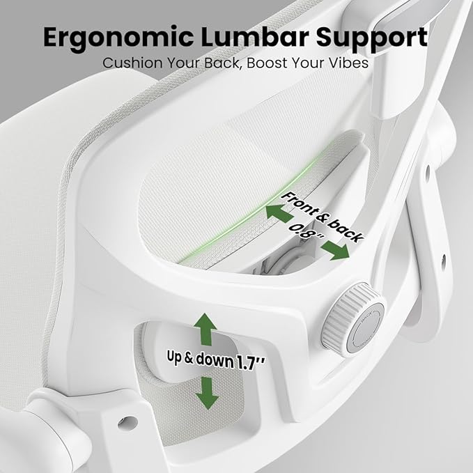 Ergonomic Office Chair, Comfy Home Office Chair High Back Computer Chair with Headrest, Adjustable Back Support, Flip-Up Arms, 90-120° Tilt and Wide Cushion, Up to 300lbs,White