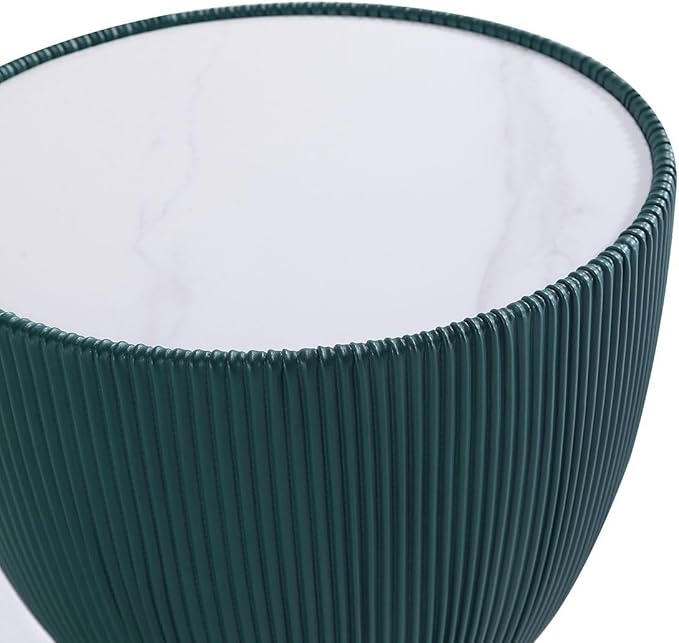 Manhattan Comfort Anderson Modern 18" Round End Table 2.0 | Ceramic Marble Tabletop, Elegant Pleated Leatherette Design & Gold Stainless Steel Base, Fully Assembled Accent Furniture, Set of 1, Green