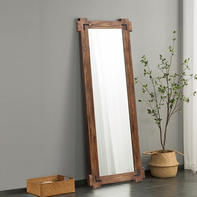 MeMoreCool Rustic Full Length Farmhouse Mirror, Oversized Decorative Floor Mirror, Standing or Leaning Wall-Mounted Framed Glass for Living Room or Bedroom
