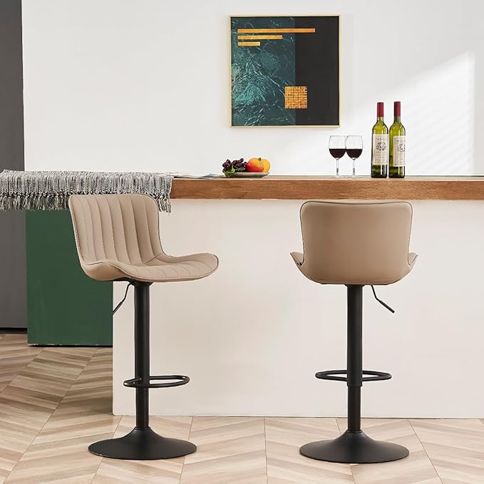 YOUNUOKE Counter Height Bar Stools Kitchen Island Barstools Set of 2 Adjustable Swivel Counter Stool Bar Height Island Chairs with Back, Khaki