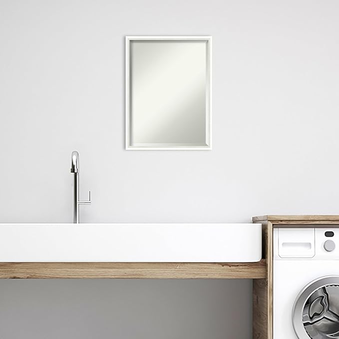 Amanti Art White Bathroom Mirror for Over Sink, 25x19 Lucie White Rectangle Vanity Mirror, Medium Modern Wood Frame, Hangs Horizonally and Vertically, Bathroom Wall Decor, Beveled Edge from WI, USA