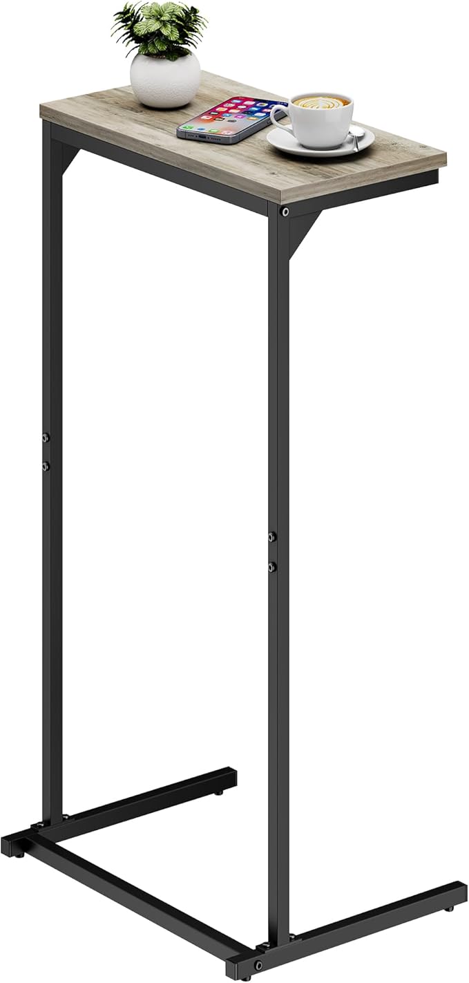 TUTOTAK C Shaped End Table, Small Side Table, 28.7 inch Tall Couch Table, Sofa Table, Living Room, Bed Room, Greige TB01BG071