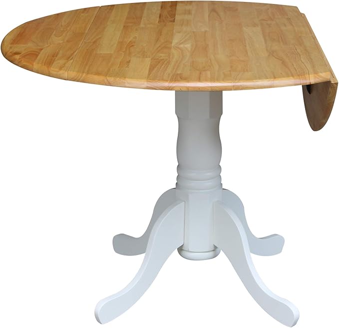 42" Round Dual Drop Leaf Pedestal Dining Table, Solid Wood, Easy Assembly, 20mm Top Thickness, Kitchen/Dining Room, Includes Two 9" Drop Leaves, Durable Parawood Construction, Unfinished