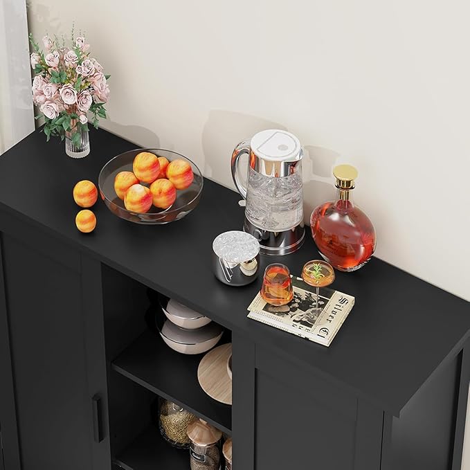 Iwell Storage Cabinet with 2 Doors and 4 Storage Shelves, Bathroom Cabinet, Cupboard for Living Room, Home Office, Entryway, Black