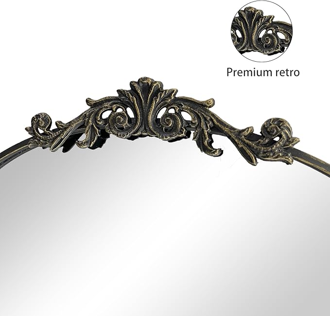 Wall Mirror Window Decorative Traditional Mirrors Antique Arched Farmhouse for Living Room Bedroom Entryway Bathroom Vanity (36 * 24 * 1.2, Black)