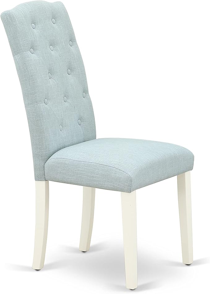 East West Furniture X027CE215-5 5 Piece Modern Dining Table Set Includes a Rectangle Wooden Table with X-Legs and 4 Baby Blue Linen Fabric Upholstered Chairs, 40x72 Inch, Multi-Color