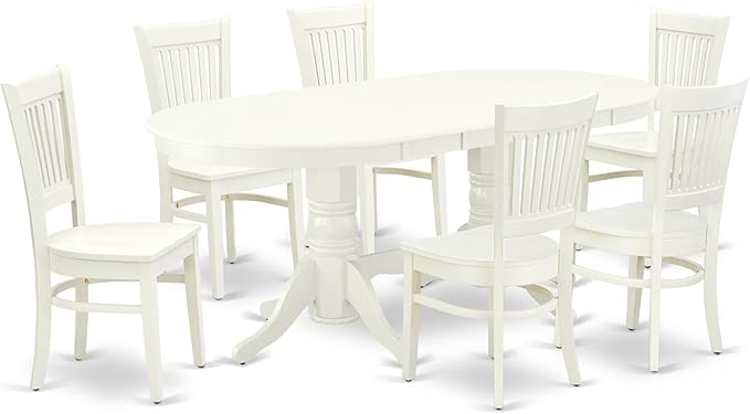 East West Furniture VAVA7-LWH-W 7 Piece Dining Room Table Set Consist of an Oval Kitchen Table with Butterfly Leaf and 6 Dining Chairs, 40x76 Inch, Linen White