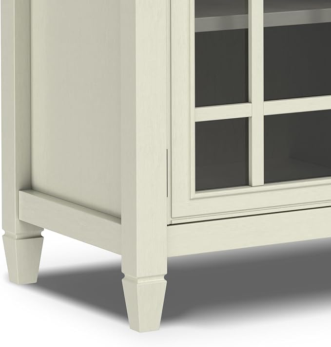 SIMPLIHOME Connaught Buffet - 60 inch Wide Solid Wood 3-Door Sideboard Buffet in Antique White, Traditional Storage Cabinet for Dining Room or Kitchen with Adjustable Shelves and Classic Molding
