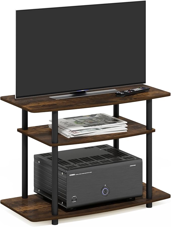 Furinno Turn-N-Tube No Tools 3-Tier TV Stands, Amber Pine/Black