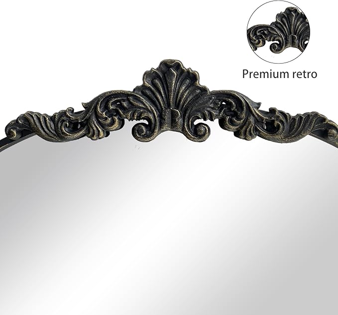 WAMIRRO Arched Mirror,Black Traditional Vintage Ornate Baroque Mirrors,Antique Brass Mirrors for Entryway/Fireplace/Living Room/Hallway/Bathroom.30“X36“ Balck