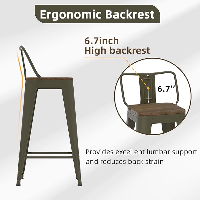 26 Inch Swivel Bar Stools Set of 4, Counter Height Bar Stools with Low Back, Metal Industrial Bar Chairs for Kitchen Island (Rusty)