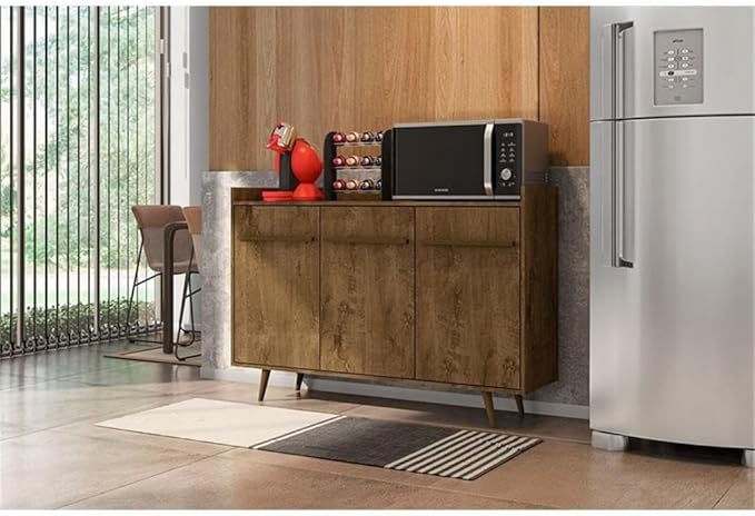 Manhattan Comfort Bradley Buffet Cabinet with Storage, Mid Century Modern Sideboard with 4 Shelves and Soft Close Doors, TV Stand Media Console for up to 50" Screens, 53.54" Long, Rustic Brown