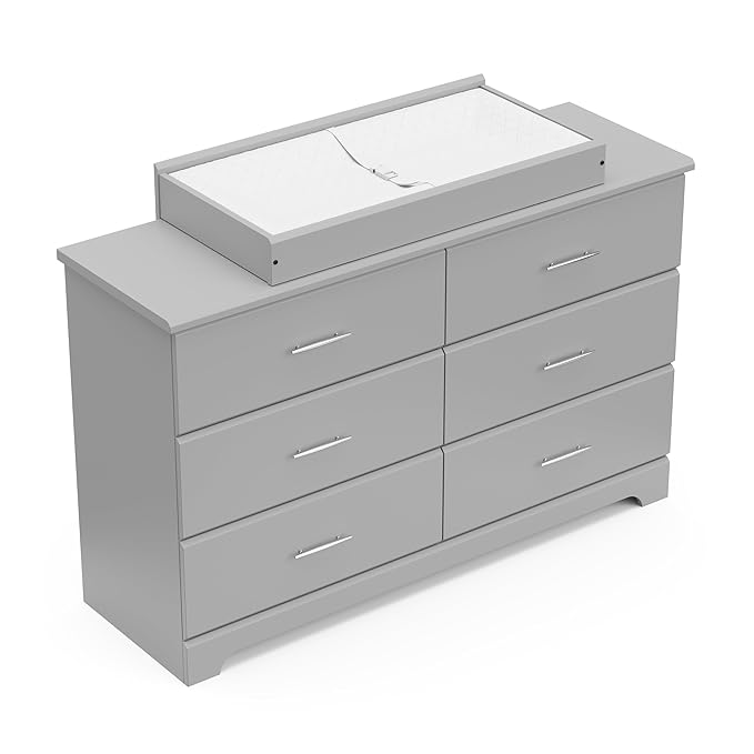 Storkcraft Brookside 6-Drawer Dresser (Pebble Gray) – GREENGUARD Gold Certified, Nursery & Kids Storage, Nursery Essentials, Kids Room Storage, Durable Bedroom Dresser