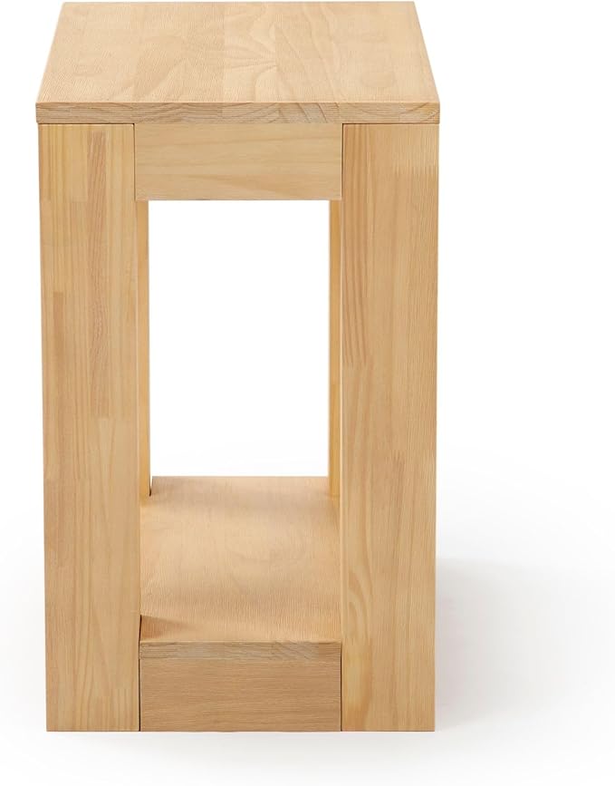 Plank+Beam Modern Rectangular Side Table with Shelf, 25", Solid Wood Narrow End Table for Living Room with Storage, Compact Bedside Table for Small Spaces, Blonde Wirebrush