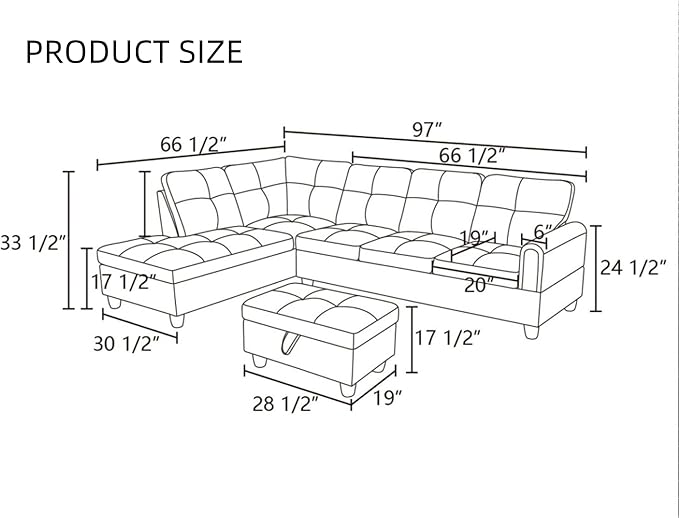 L-Shaped Sectional Sofa, Modern Sectional Couches Home Sofas for Living Room with Movable Chaise, Modular Living Room Sets Furniture for Apartment Bedroom & Office, Dark Grey