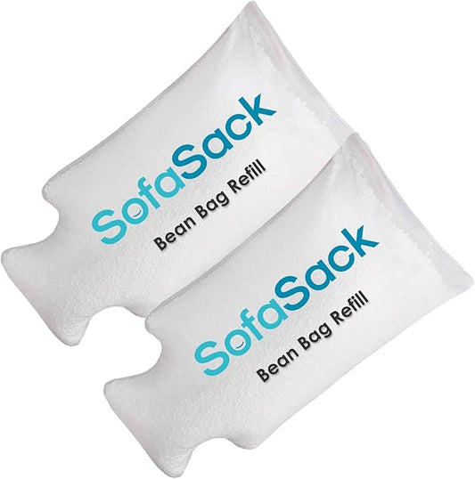 Sofa Sack Foam Filling Bean Bag Refill for Bean Bags, Loungers, and Pool Floats, 100L - 2Pk, White with EZ-Pour Zipper Spout
