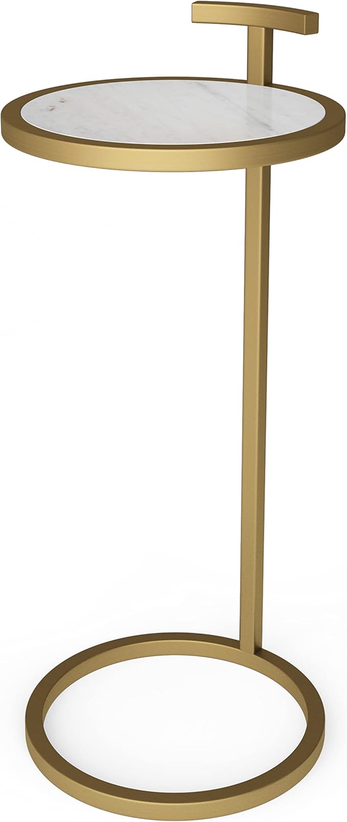 SIMPLIHOME Brook Contemporary 10 Inch Wide Metal C Side Table in White / Gold, For the Living Room and Bedroom