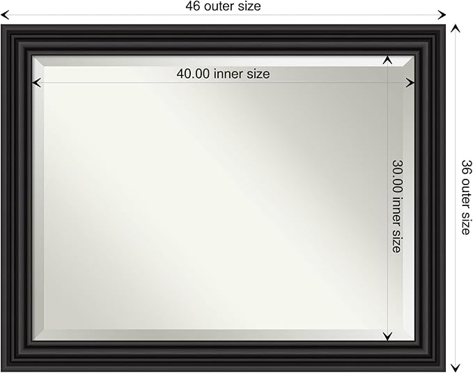 Amanti Art Black Bathroom Mirror for Over Sink, 36x46 Colonial Black Rectangle Vanity Mirror, X-Large Traditional Frame, Hangs Horizonally and Vertically, Bathroom Wall Decor, Beveled Edge