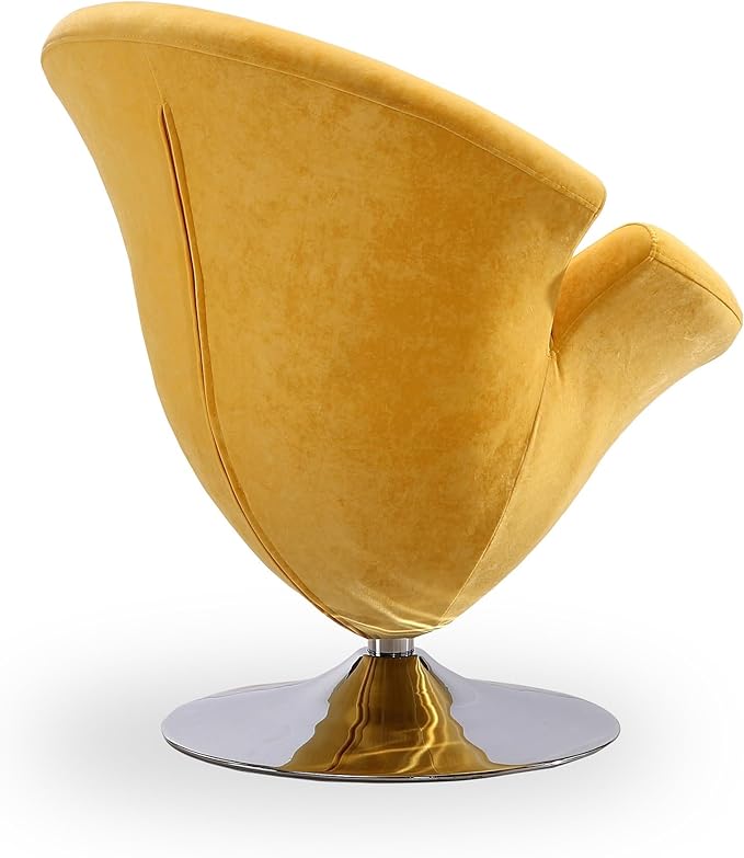 Manhattan Comfort Tulip Swivel Accent Chair Set of 2 with 360° Turn, Modern Flower Inspired Design, Soft Velvet Upholstery, Polished Chrome Base, No Assembly Required, 300 Lbs Capacity, Yellow