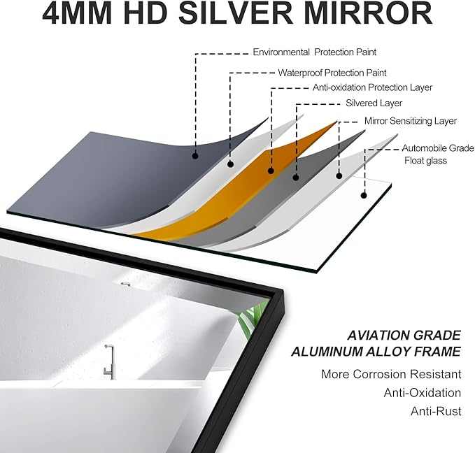 20x40 Inch Black Mirror with Beveled Trim, Aluminum Frame Bathroom Vanity Mirror, Copper-Free Mirror, Rectangle Wall Mounted Mirror, Modern Rectangular Mirror Horizontal or Vertical