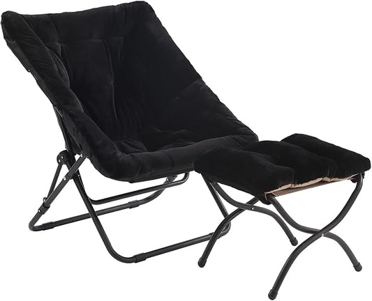 Tiita Folded Chair with Ottoman, Soft Faux Fur Oversized Folding Accent Chair,Lounge Lazy Chair, Metal Frame Moon Chair for Bedroom, Living Room, Dorm Rooms, Garden and Courtyard