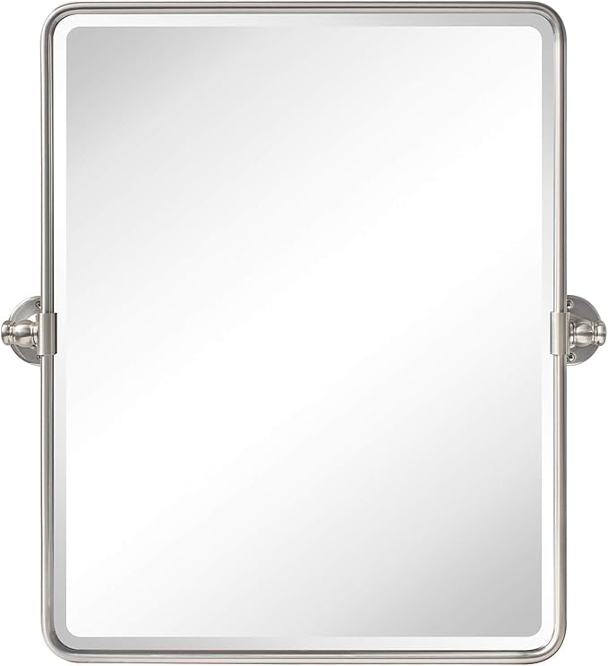 TEHOME 20 x 24 inch Farmhouse Nickel Metal Framed Pivot Rectangle Bathroom Mirror Rounded Rectangluar Tilting Beveled Vanity Mirrors for Wall
