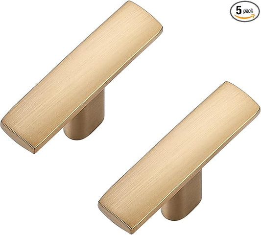 5 Pack Cabinet Handles Single Hole - Curved Cabinet Knobs Champagne Bronze Drawer Pulls for Kitchen Cupboard Solid Pulls for Dresser Drawer Arch Closet Hardware