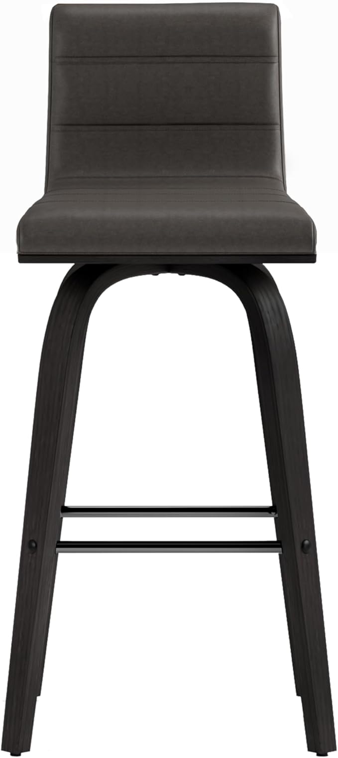 Armen Living Vienna 26" Swivel Counter Stool in Black Wood Finish with Gray Faux Leather - Set of 2